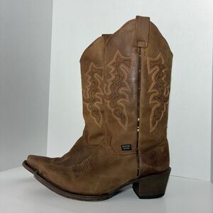 Women’s Original Reyme Western Cowboy Boots Brown Leather Pointed Toe 9.5